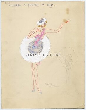 Freddy Wittop 1930s, Original Costume Design, Powder Puff, Gouache, Folies Bergère