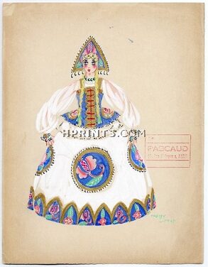 Freddy Wittop 1930s, Original Costume Design, Russian Doll, Gouache, Folies Bergère, Traditional Costume