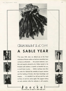 Jaeckel (Fur Clothing) 1935 Fur Coat, Vison