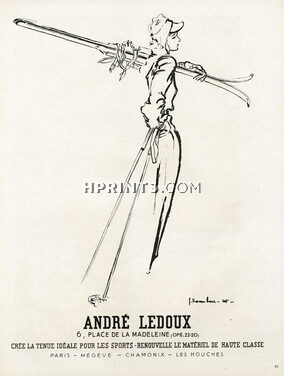 André Ledoux 1945 J.C.Haramboure, Fashion Illustration, Skiing