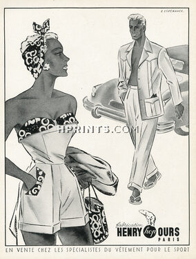 Henry Ours (Sportswear) 1950 Fashion Sport, E. Espérance, Trousers Shorts, Men's Clothing