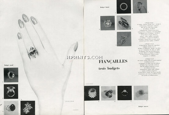 Cartier, Herz-Belperron, Sterlé, Jean Parmentier, Chaumet, Boivin, Van Cleef 1956 "Bagues de Fiançailles", Engagement Rings, Photo Guy Bourdin