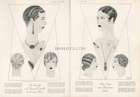 Black Starr And Frost Gorham 1927 Emerald and Diamond / Aquamarine Jewelry, Pendant, Bracelet, Earrings, Rings, Dumas Hairstyle
