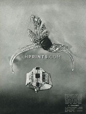 Chaumet 1939 Big Diamond Clip Emerald in the Center for Hair Ornament & Bracelet