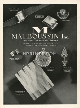 Mauboussin 1931 Wrist Watch, Clip, Ring, Cliquet pin, Cigarette Case