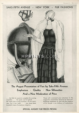 Saks Fifth Avenue 1931 Jean Dupas, Ermine Fur Cape, Evening Ensemble