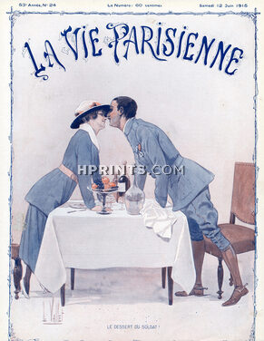 Louis Vallet 1915 "Le Dessert du Soldat" Lovers, Kiss