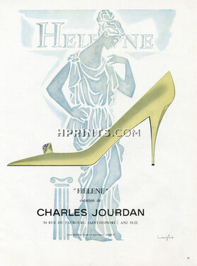 Charles Jourdan 1960 Helene, J. Langlais, Escarpin satin, Greek Mythology