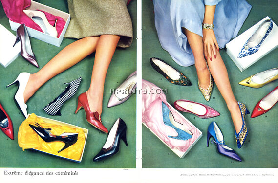 Christian Dior, Roger Vivier, Durer, Charles Jourdan, Capobianco (Shoes) 1959 Photo Pottier