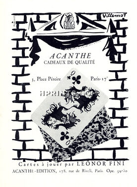 Publicité Cartes à jouer Léonor Fini, Edition Acanthe 1950 Bernard Villemot