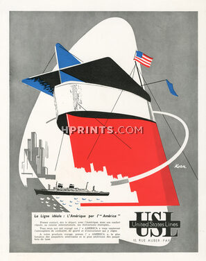 United States Lines (Ship Company) 1951 "L'America" Boat, Korn