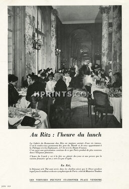 Hotel Ritz Paris 1939 "L'Heure du Lunch" La Galerie du Restaurant