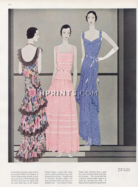 Marcel Fromenti 1930 Milgrim, Chanel, Hattie Carnegie, Evening Dresses, Printed Chiffon, Alençon Lace