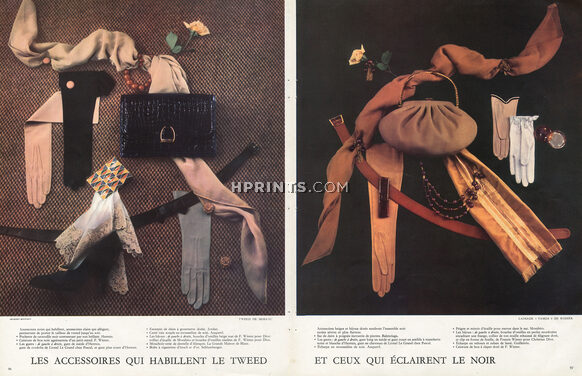 Hermès, Anquetil, Francis Winter, Jean Schlumberger, Morabito, Balenciaga 1954 Handbag, Gloves, Scarf, Jewels, Belts