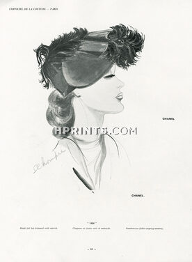 Chantal 1937 Black Felt Hat Trimmed whit Ostrich, Schompré
