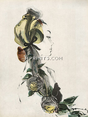 Paulette 1947 Fashion Illustration Hat, Demachy