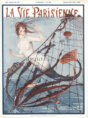 Léonnec 1921 La Pêche aux Sirènes, A Deauville-Sous-Mer, La Vie Parisienne Cover