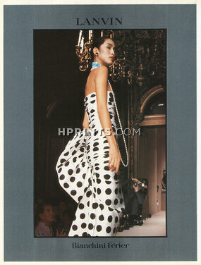 Jeanne Lanvin 1987 Robe du soir drapée à pois noir et blanc, Bianchini Férier, Strapless Dress