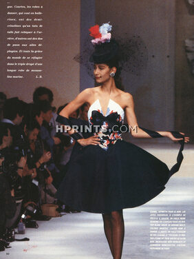 Chanel 1987 "Jupes paraboles" En faille Noire, bustier blanc brodé de dessins multicolores, Gandini, Montex