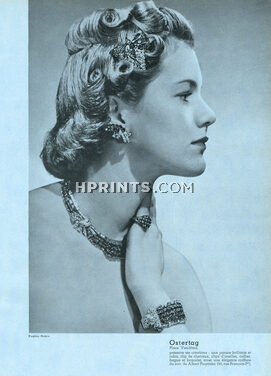 Ostertag 1937 Parure, Clip de Cheveux, Clip d'oreilles, Bracelet, Bague, Hairstyle Albert Pourriere, Photo Eugène Rubin