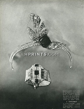 Chaumet 1939 Big Diamond Clip Emerald in the Center for Hair Ornament & Bracelet