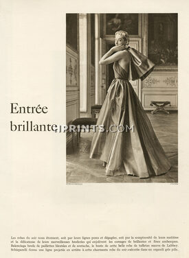 Schiaparelli 1949 Evening Gown, Organdi gris perle