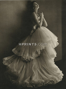 Christian Dior 1950 Strapless Dress, volants superposés, Evening Gown