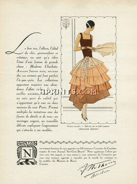 Premet & Paul Poiret 1928 Pochoir, Evening Gown, AGB (Art Goût Beauté)