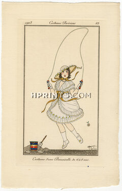 Armand Vallée 1913 Journal des Dames et des Modes Costumes Parisiens Pochoir N°83 Costume d'une Demoiselle de 6 à 8 ans