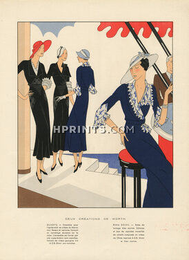 Worth 1932 Pochoir, Afternoon dresses and evening dresses, AGB (Art Goût Beauté)