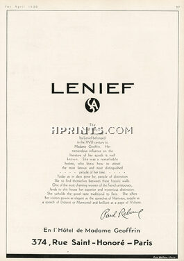 Alfred Lenief (Couture) 1930 En l'Hôtel de Madame Geoffrin, 374 rue Saint Honoré, Paris, Text Paul Reboux