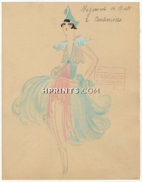 Dany 1930s, "Régiment de Miss, Couturière", Original Costume Design, Gouache, Folies Bergère, Chorus Girl