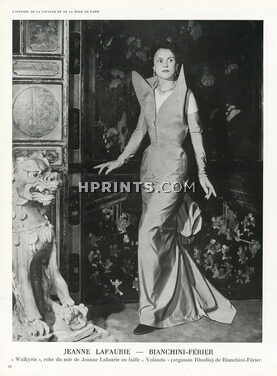 Jeanne Lafaurie 1950 Lucile Manguin, Evening Gown, Bianchini Férier, Photo Seeberger