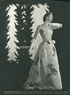 Givenchy 1954 Organdi brodé, Bianchini Férier, Strapless Dress
