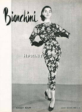 Maggy Rouff 1955 Robe à fleurs imprimées, Bianchini Férier