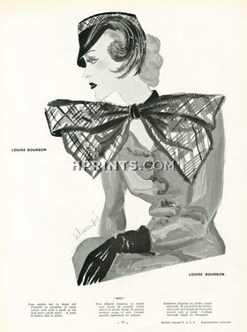 Louise Bourbon 1935 Feutre noir garni de paradis, scarf and hat in plaid velvet, Schompré