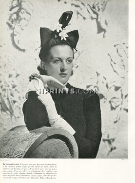 Suzanne Talbot (Millinery) 1937 Comtesse de Castéja (portrait), Toque en paille noire, Photo Harry Meerson