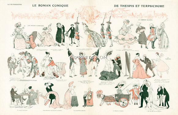Léonce Burret 1910 "Le Roman comique de Thespis et Terpsichore" La Taglioni, Bonaparte, Sarah Bernhardt, Comic Strip