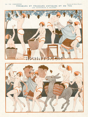 Joseph Kuhn-Régnier 1920s, "Les Vendanges à Falerne" Grapes Harvest, Girl topless