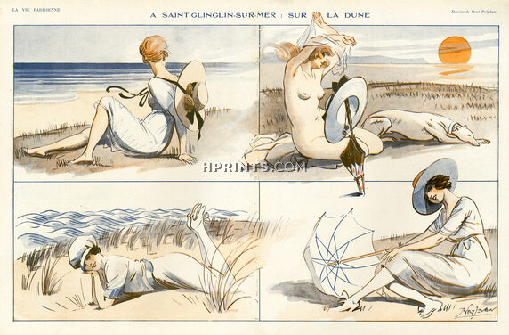 René Préjelan 1918 Sur la Dune, Sexy girl nude, Beach