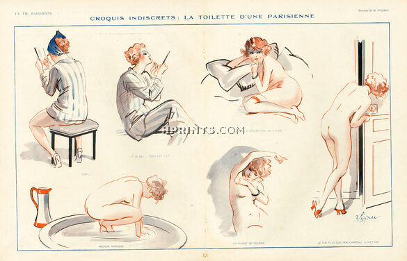 René Préjelan 1920 "La Toilette d'une parisienne" Sexy Looking Girl, Nude