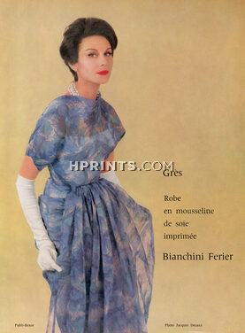 Grès 1960 Summer Dress, Mousseline de soie imprimée, Bianchini Férier, Photo Jacques Decaux