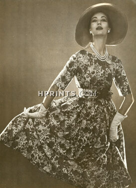 Jacques Fath 1957 Summer Dress, Soie imprimée, Bianchini Férier, Photo Pottier