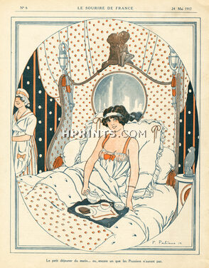 Fabien Fabiano 1917 "Le petit déjeuner du matin" The morning breakfast, Nightgown, bedroom