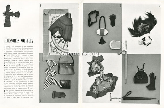 Hermès (Carré), Nina Ricci, Line Vautrin, Francis Winter... 1948 Fashion Goods, Photo Pottier