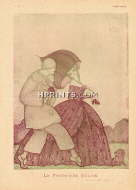 Torné-Esquius 1918 "La Promenade Galante" Courteous walk, Pierrot, Elegant Parisienne