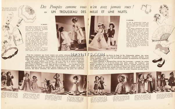 Des Poupées comme vous n'en avez jamais vues !, 1938 - Dolls Porcelain dolls dressed by fashion designers, offered to Princesses Elizabeth and Margaret-Rose