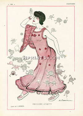 A. Barrère 1908 "Princesse Amante" Madame Delarue-Mardrus, Caricature, 2 pages