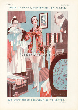 Fabius Lorenzi 1923 Sexy Looking Girl, Lingerie, stockings, Luggage