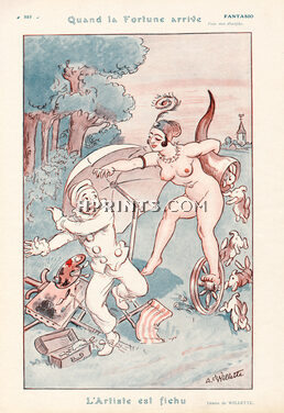 Adolphe Willette 1924 Quand la Fortune arrive... L'artiste est fichu, Nude, Painter, pierrot